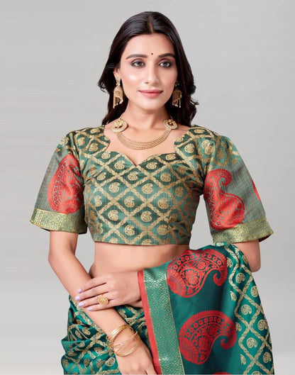 Green Coloured Cotton Silk Jacquard Saree | Sudathi