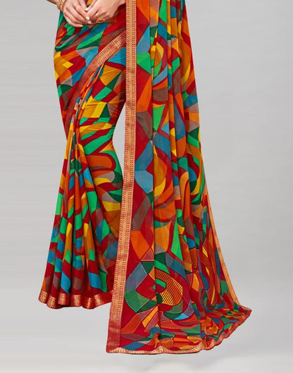 Red Coloured Chiffon Geometric Printed Saree | Sudathi
