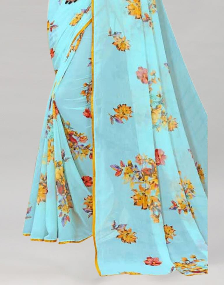 Light Blue Coloured Georgette Floral Printed Saree | Sudathi