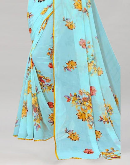 Light Blue Coloured Georgette Floral Printed Saree | Sudathi