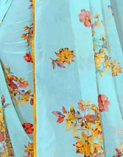 Light Blue Coloured Georgette Floral Printed Saree | Sudathi