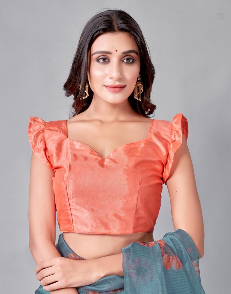 Steel Blue Grey Organza Saree | Leemboodi