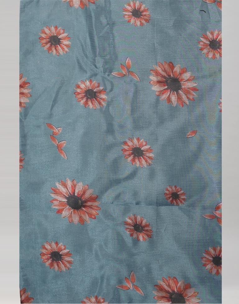 Steel Blue Grey Organza Saree | Leemboodi