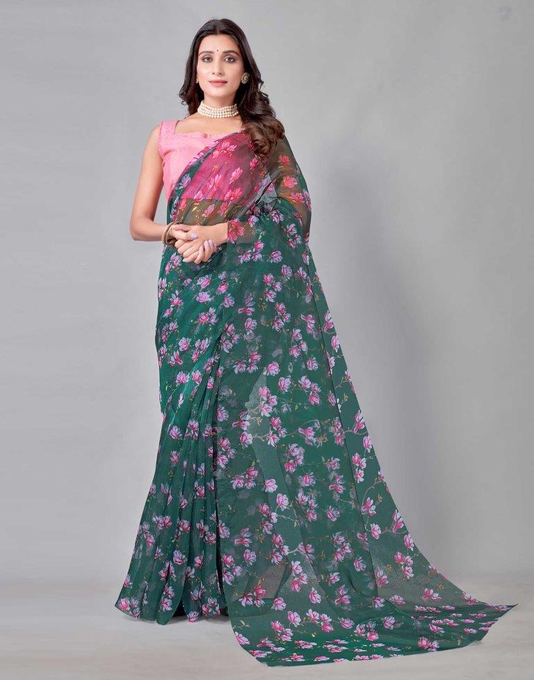 Green Organza Saree | Sudathi
