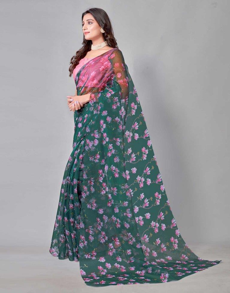 Green Organza Saree | Sudathi
