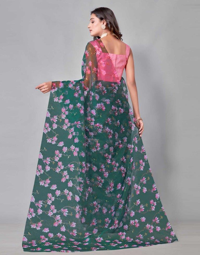 Green Organza Saree | Sudathi