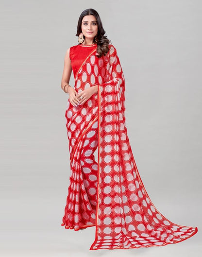 Red Coloured Chiffon Polka Printed Saree | Sudathi