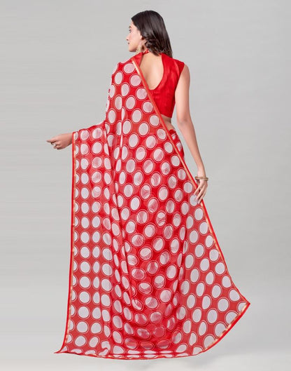 Red Coloured Chiffon Polka Printed Saree | Sudathi