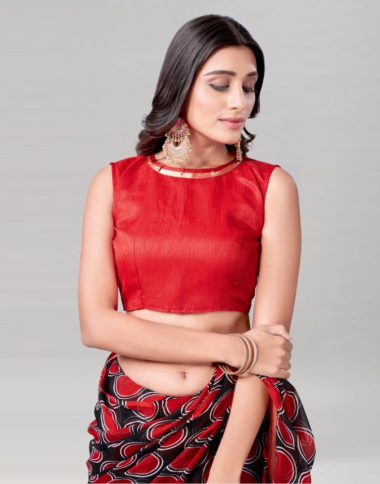 Red Coloured Chiffon Polka Printed Saree | Sudathi