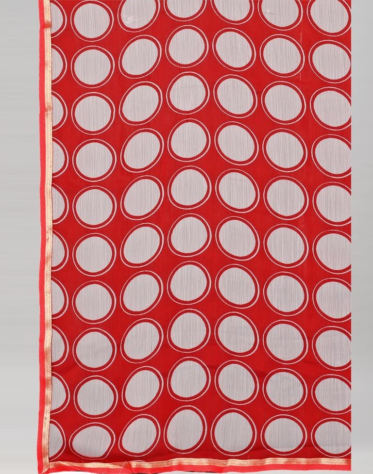 Red Coloured Chiffon Polka Printed Saree | Sudathi