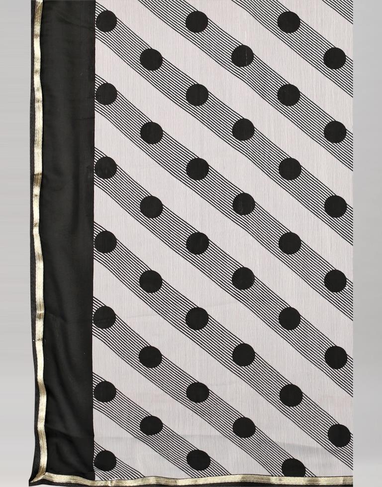 White Coloured Chiffon Polka Printed Saree | Sudathi