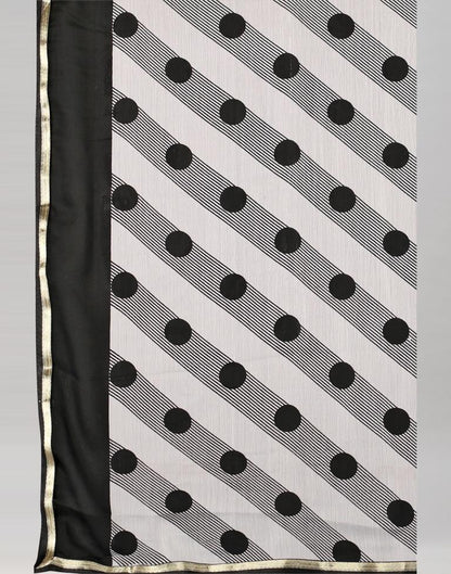 White Coloured Chiffon Polka Printed Saree | Sudathi