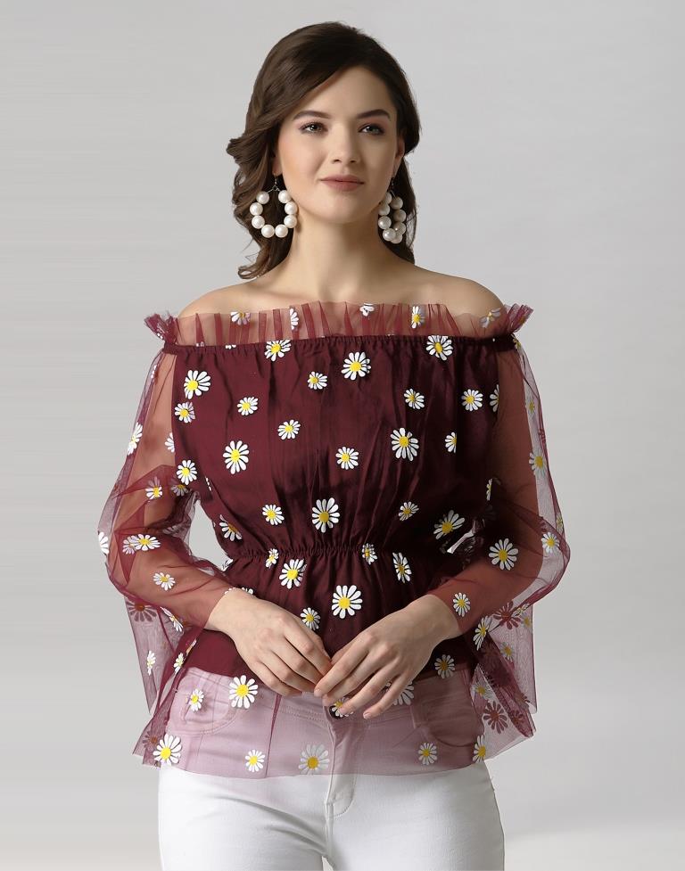 Maroon Coloured Khadi Print Crepe Top | Leemboodi