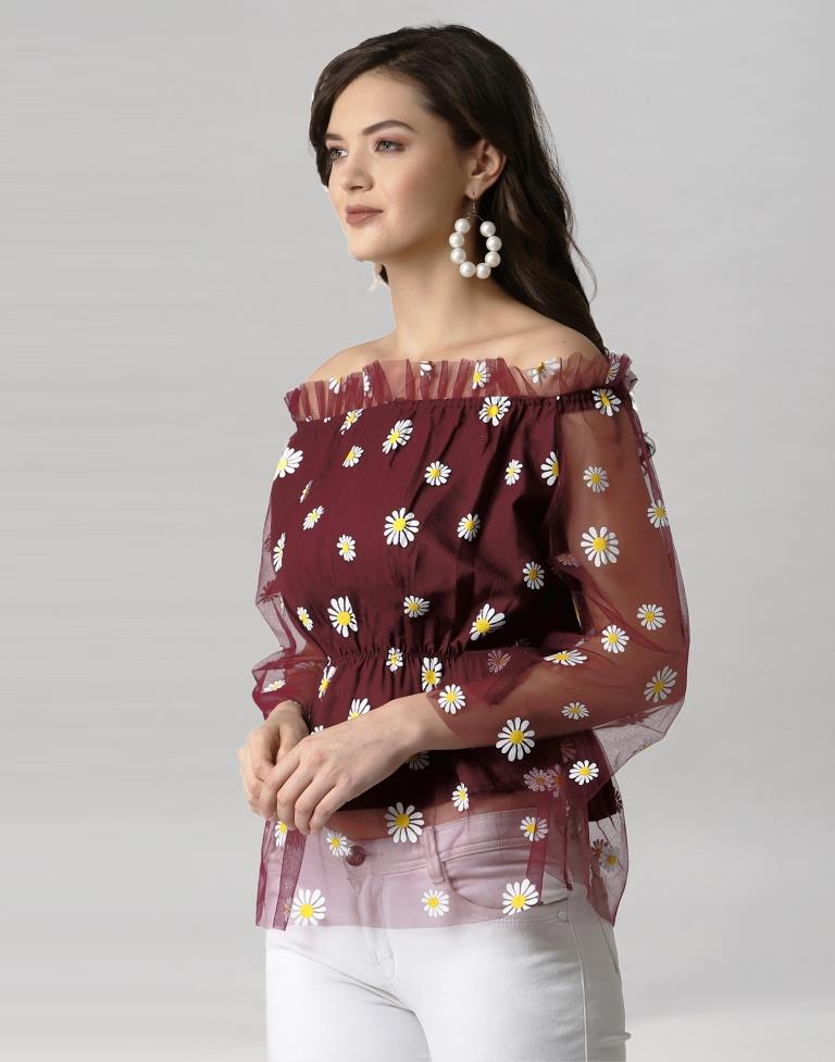 Maroon Coloured Khadi Print Crepe Top | Leemboodi
