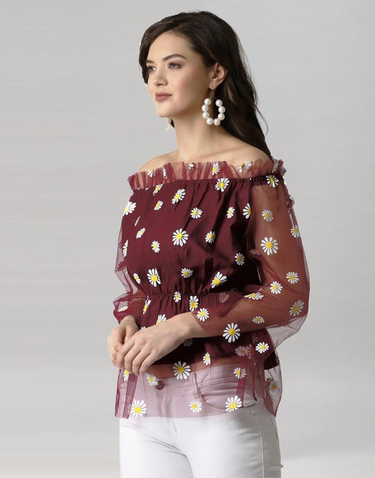 Maroon Coloured Khadi Print Crepe Top | Leemboodi