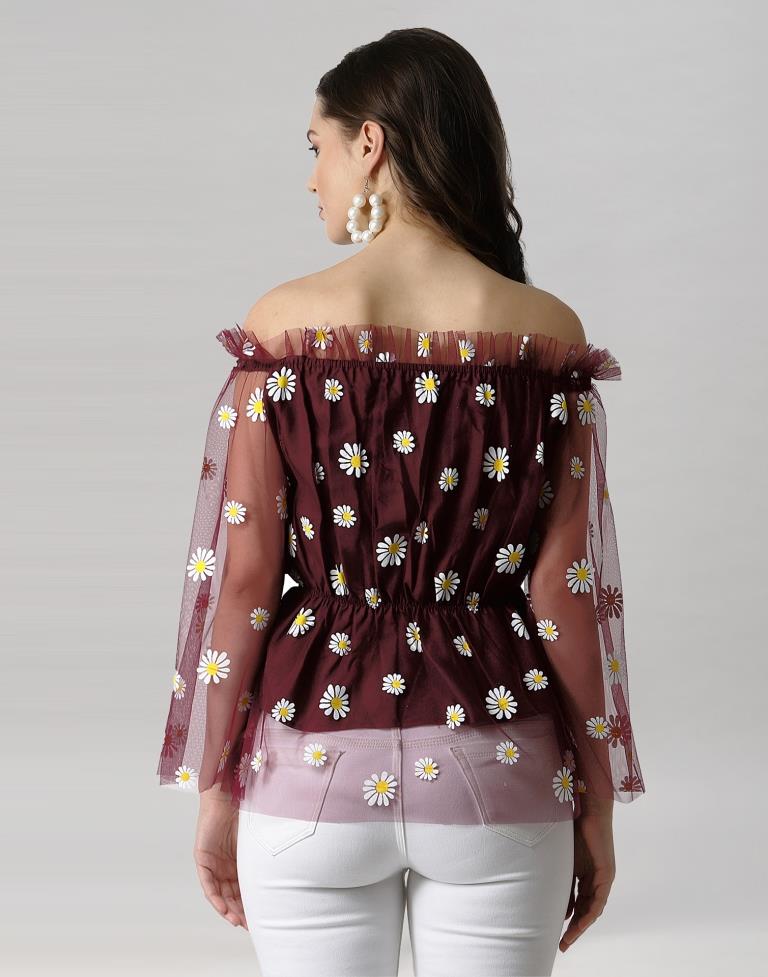Maroon Coloured Khadi Print Crepe Top | Leemboodi