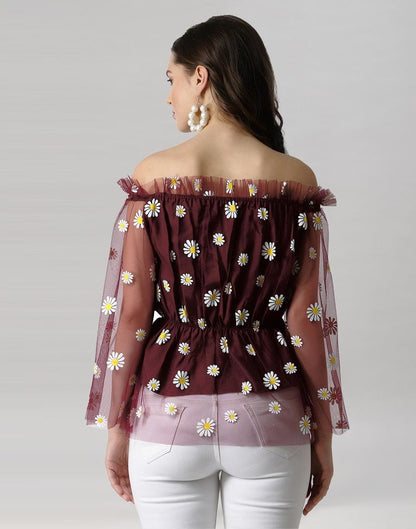 Maroon Coloured Khadi Print Crepe Top | Leemboodi