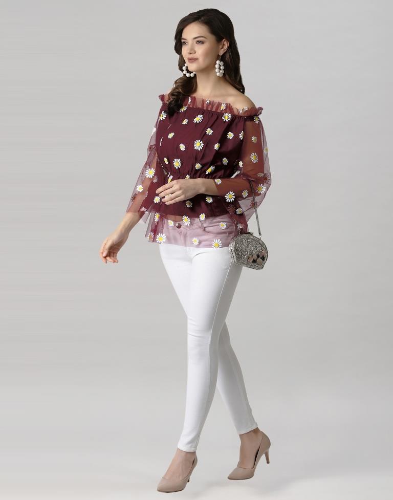 Maroon Coloured Khadi Print Crepe Top | Leemboodi