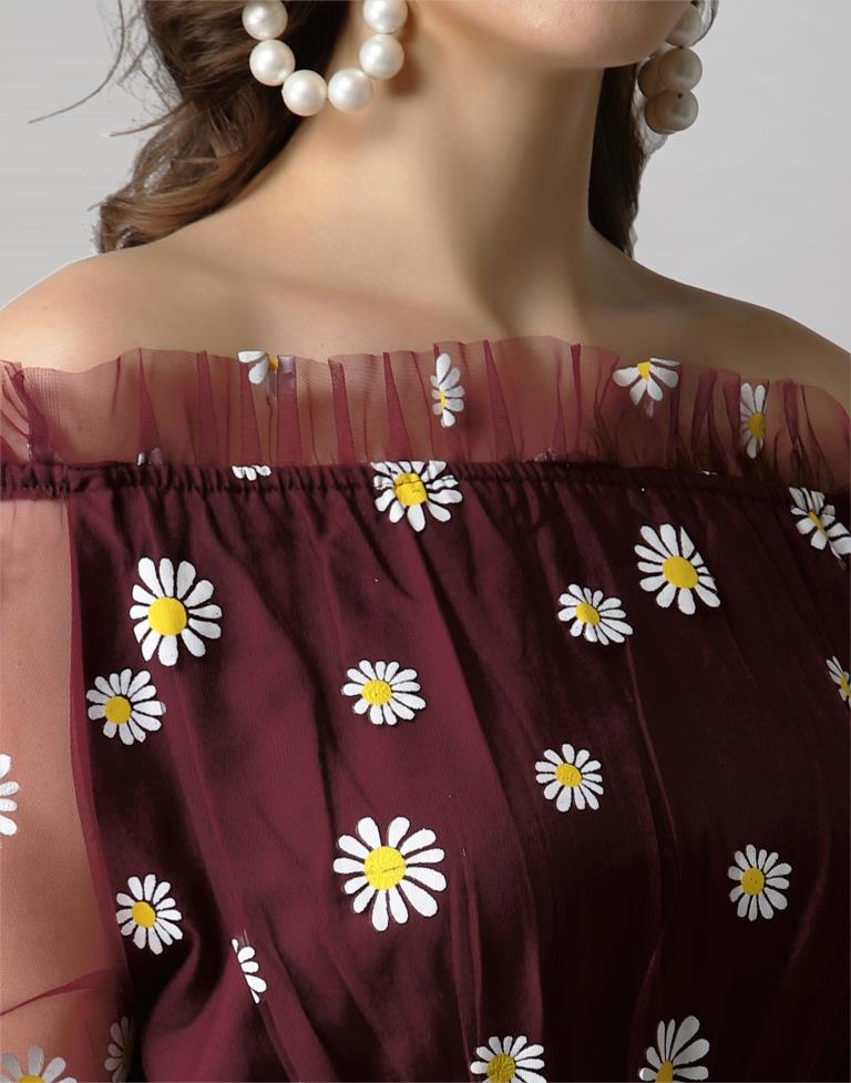 Maroon Coloured Khadi Print Crepe Top | Leemboodi