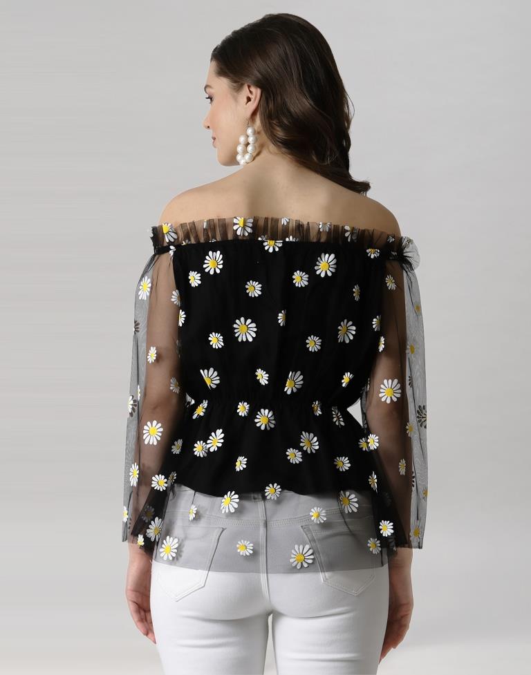 Black Coloured Khadi Print Crepe Top | Leemboodi