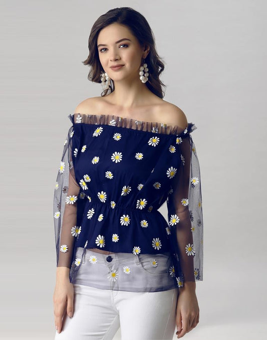 Blue Coloured Khadi Print Crepe Top | Leemboodi
