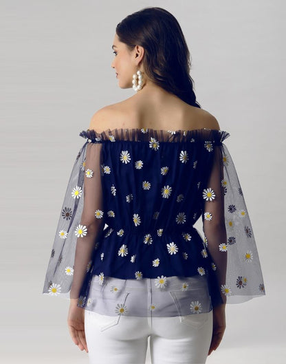 Blue Coloured Khadi Print Crepe Top | Leemboodi
