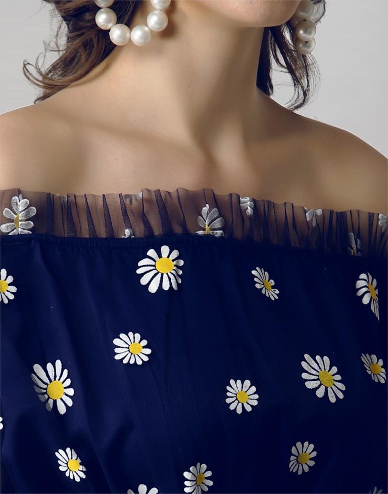Blue Coloured Khadi Print Crepe Top | Leemboodi