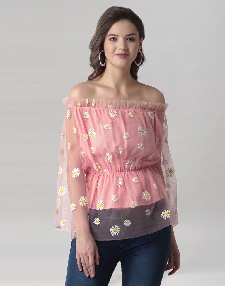 Peach Coloured Khadi Print Crepe Top | Leemboodi