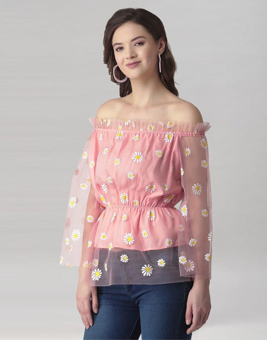 Peach Coloured Khadi Print Crepe Top | Leemboodi