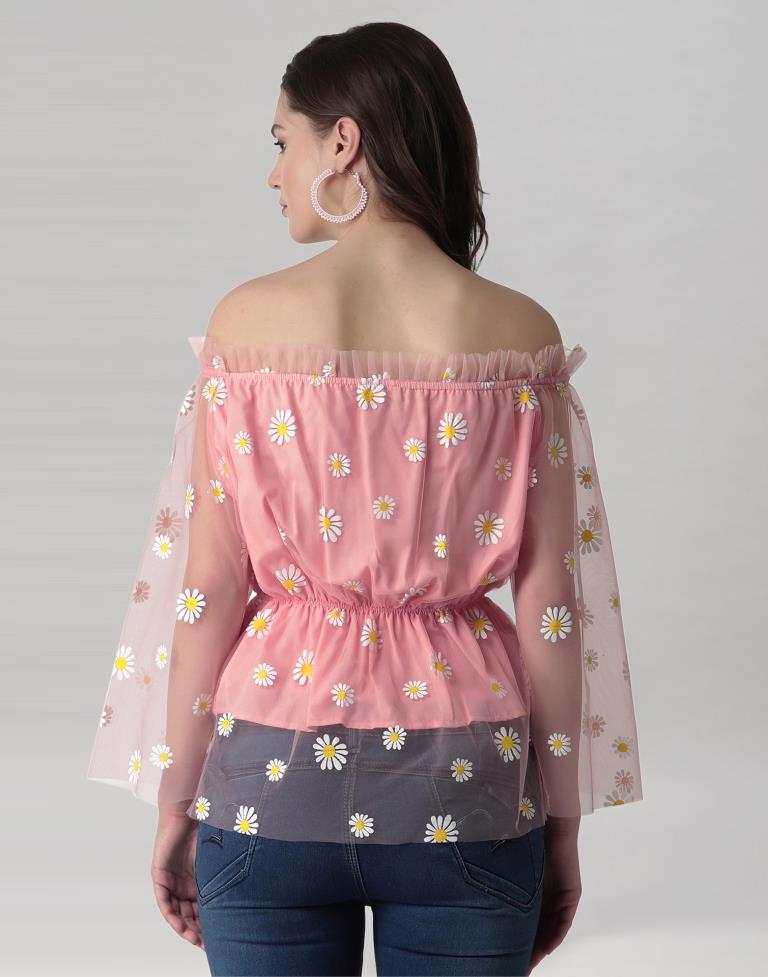 Peach Coloured Khadi Print Crepe Top | Leemboodi