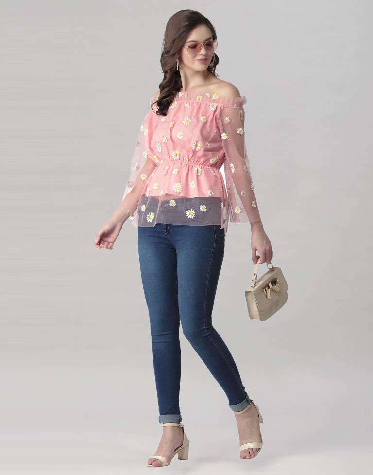 Peach Coloured Khadi Print Crepe Top | Leemboodi