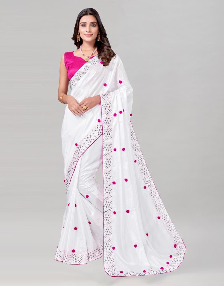 White Coloured Silk Embellished Saree | Sudathi
