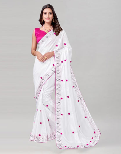 White Coloured Silk Embellished Saree | Sudathi