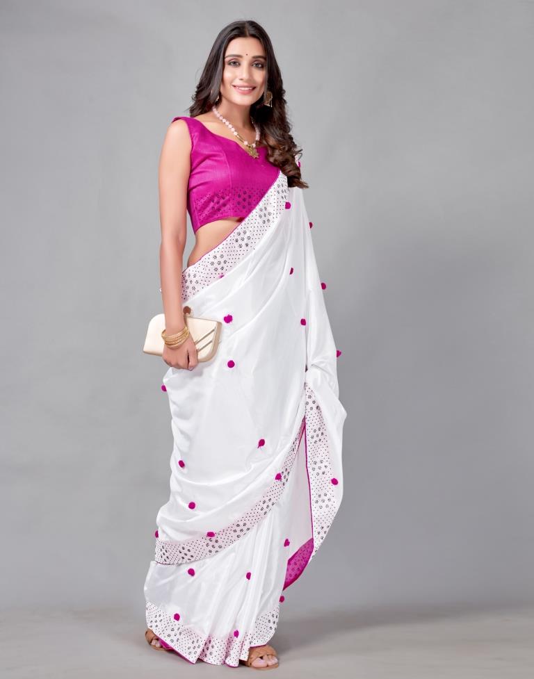 White Coloured Silk Embellished Saree | Sudathi