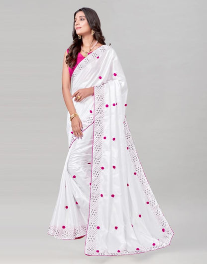 White Coloured Silk Embellished Saree | Sudathi