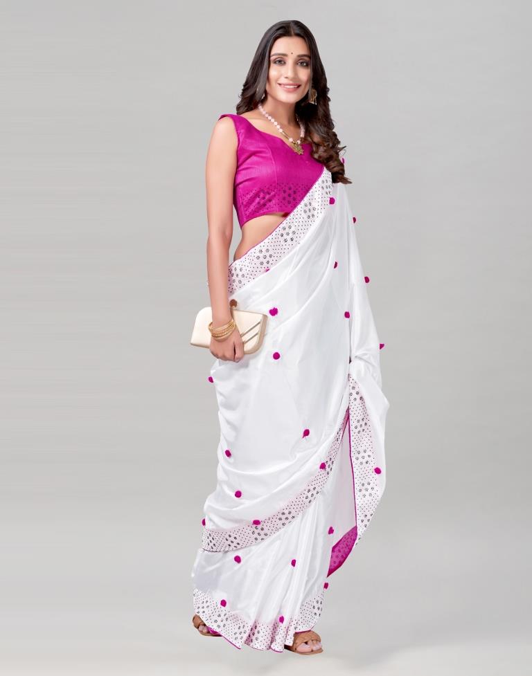 White Coloured Silk Embellished Saree | Sudathi