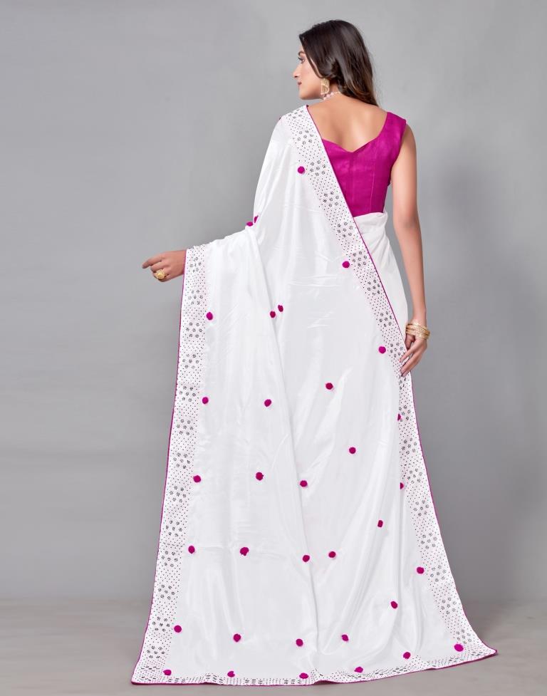White Coloured Silk Embellished Saree | Sudathi
