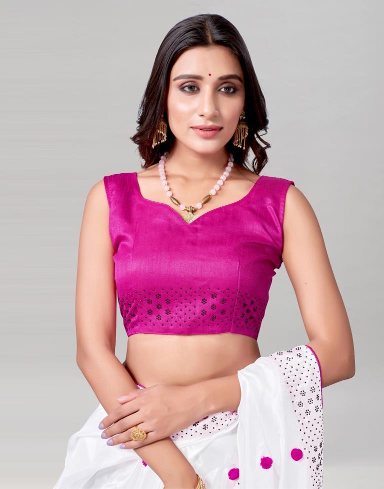 White Coloured Silk Embellished Saree | Sudathi