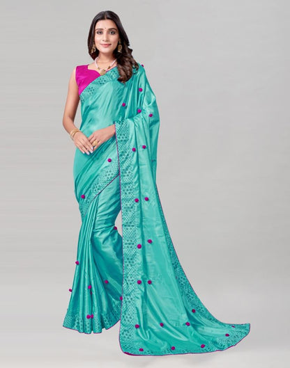 Turquoise Blue Coloured Silk Embellished Saree | Sudathi