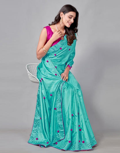 Turquoise Blue Coloured Silk Embellished Saree | Sudathi