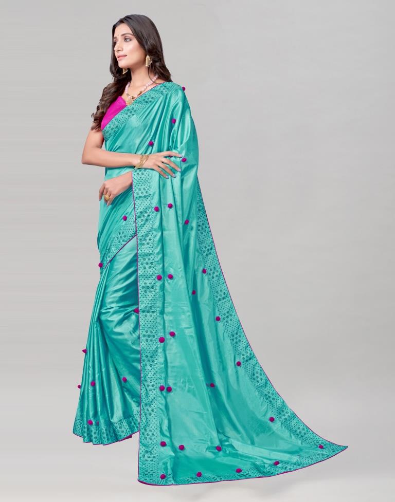 Turquoise Blue Coloured Silk Embellished Saree | Sudathi
