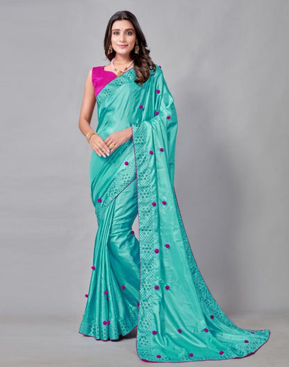 Turquoise Blue Coloured Silk Embellished Saree | Sudathi