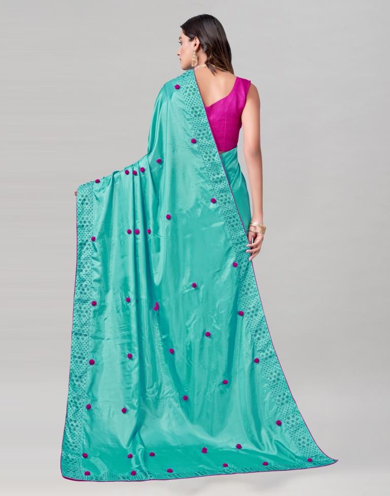 Turquoise Blue Coloured Silk Embellished Saree | Sudathi