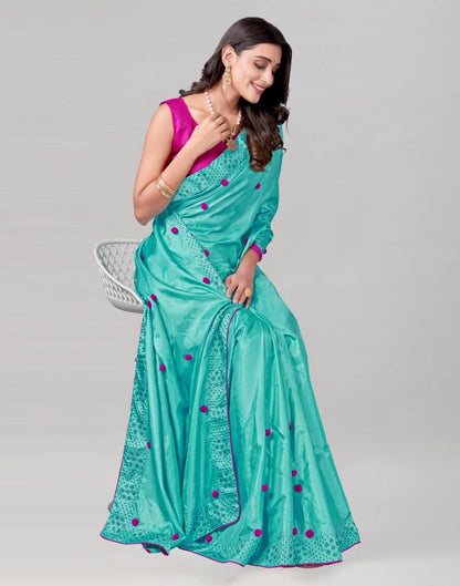 Turquoise Blue Coloured Silk Embellished Saree | Sudathi