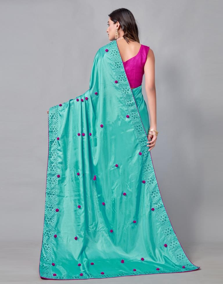 Turquoise Blue Coloured Silk Embellished Saree | Sudathi