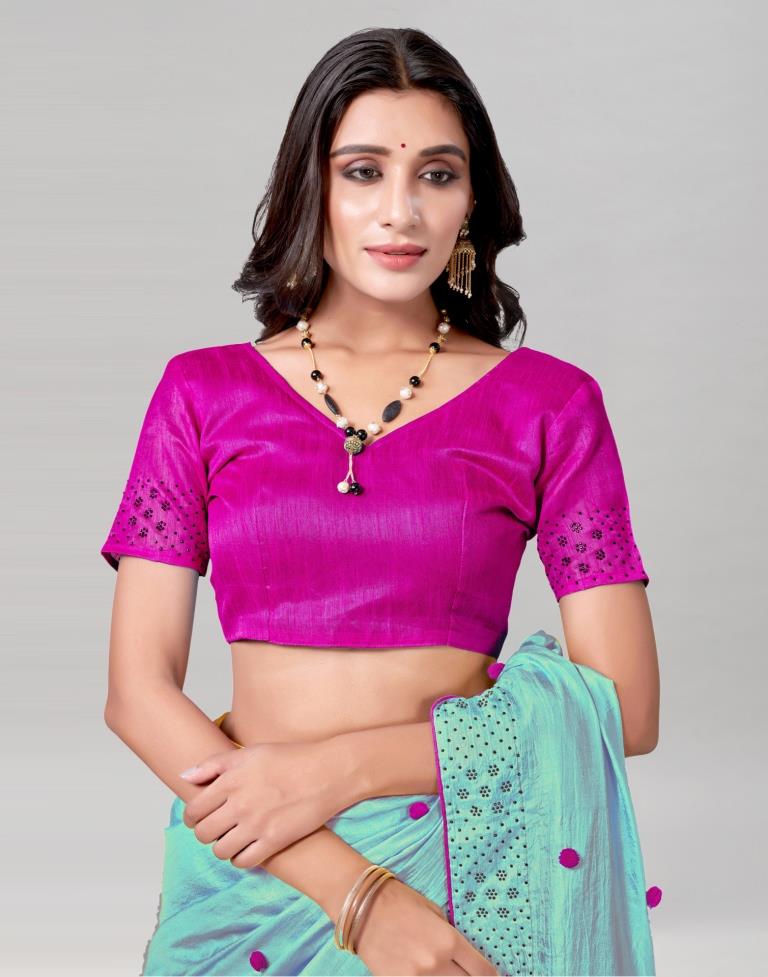 Turquoise Blue Coloured Silk Embellished Saree | Sudathi
