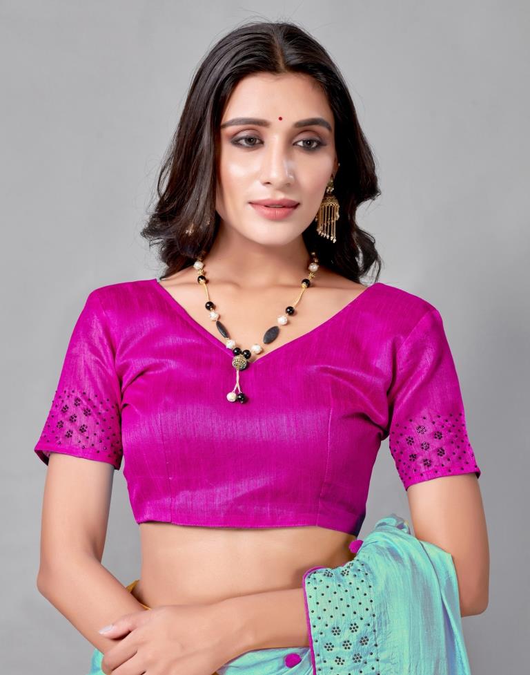 Turquoise Blue Coloured Silk Embellished Saree | Sudathi