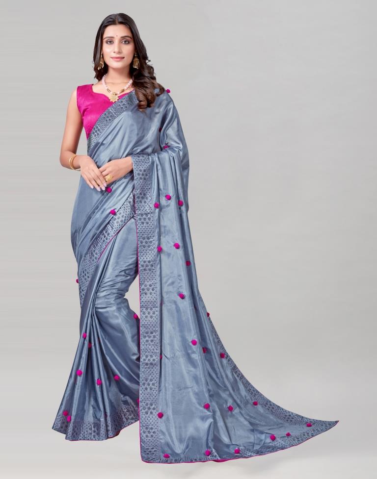 Steel Blue Coloured Silk Embellished Saree | Sudathi