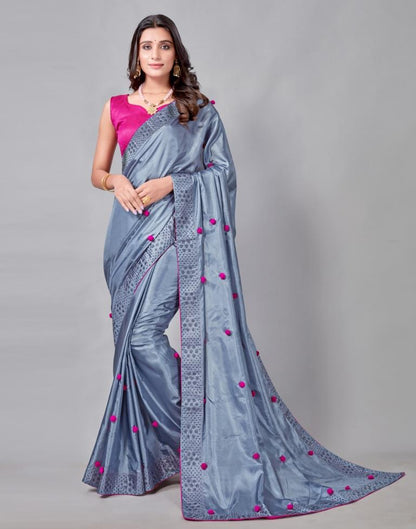 Steel Blue Coloured Silk Embellished Saree | Sudathi
