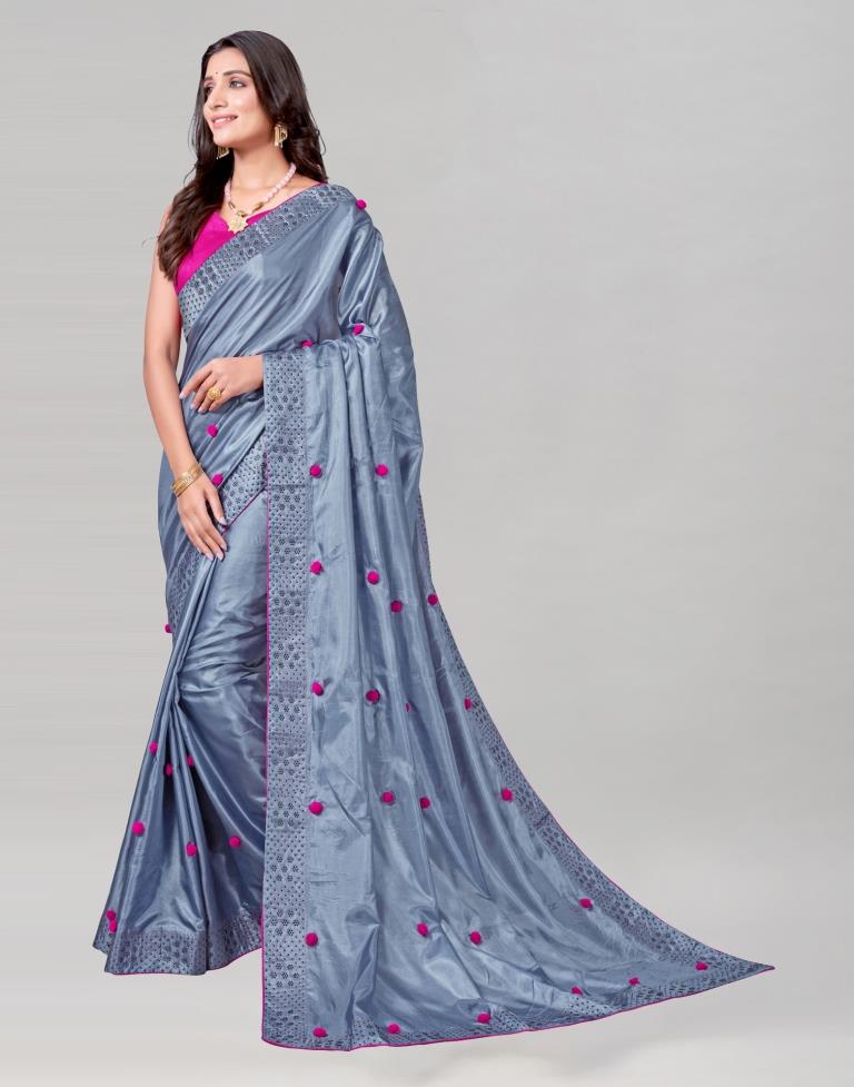 Steel Blue Coloured Silk Embellished Saree | Sudathi